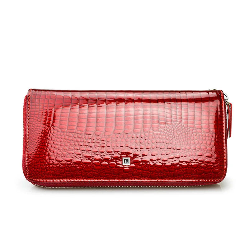 HH Genuine Leather Women Wallets Luxury Brand High Quality Fashion Girls Purse Card Holder New Design Long Wristlet Clutch