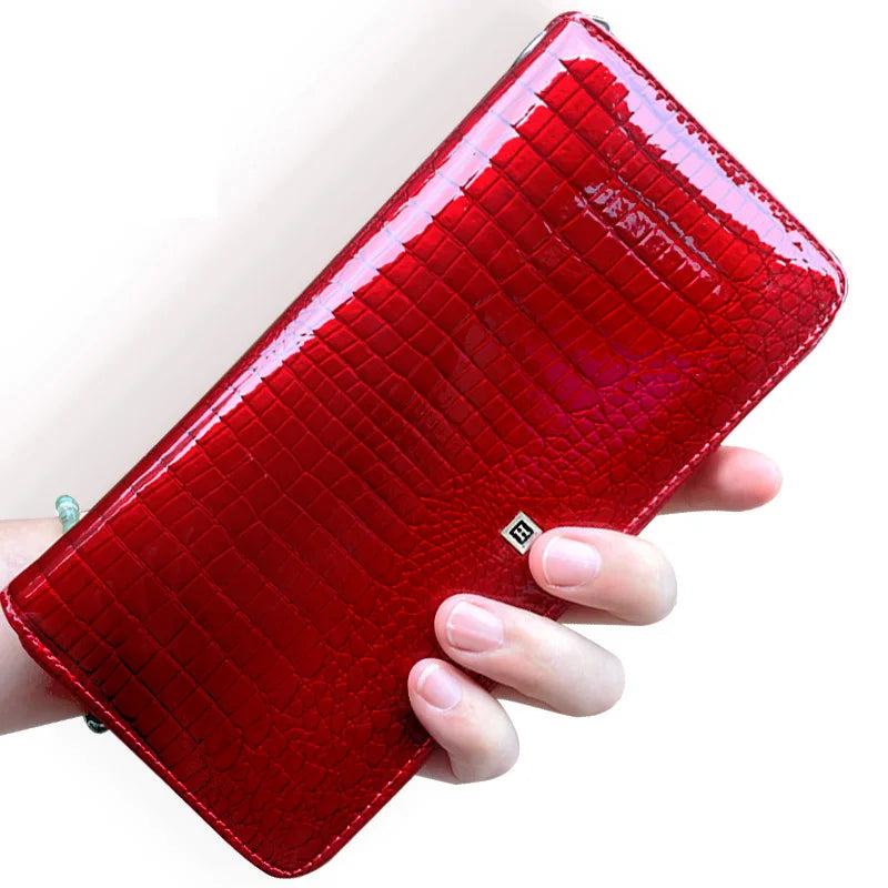 HH Genuine Leather Women Wallets Luxury Brand High Quality Fashion Girls Purse Card Holder New Design Long Wristlet Clutch