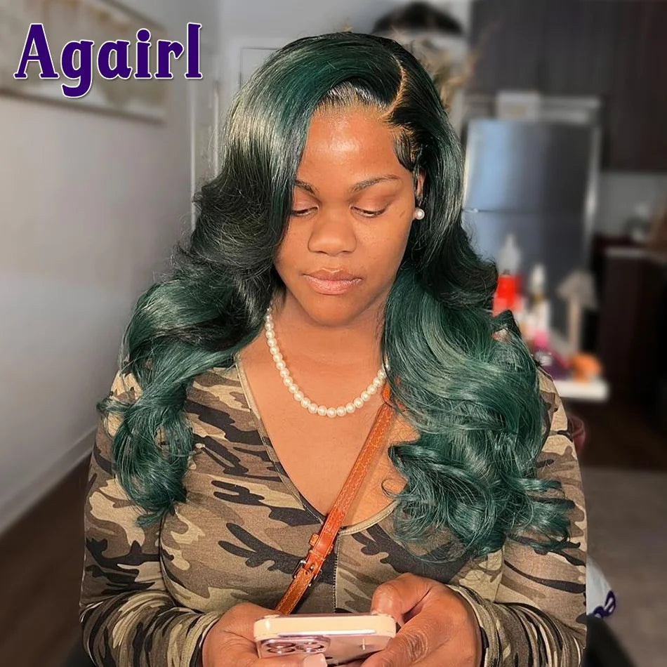 Olive Green Body Wave Human Hair Wigs Dark Green 13x4/13x6 Lace Front Wig 180% Avocado Green 5x5 Lace Closure Wigs for Women