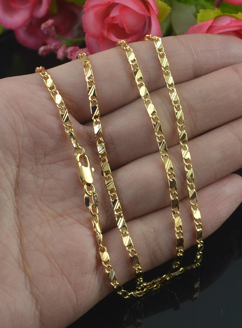 Exquisite Fashion 2MM 18K Gold Necklace Women Men Size 16-30 Inch Jewelry Chain Gift