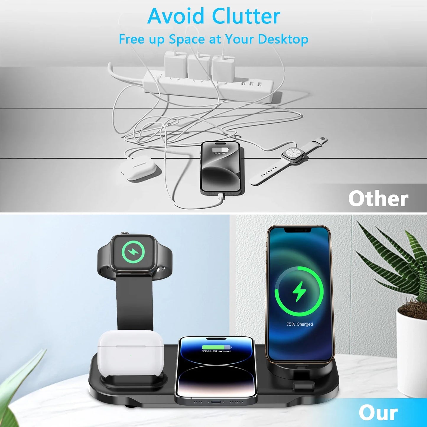 Base de carga inalámbrica giratoria 7 en 1 de 30 W para iPhone, Samsung, Xiaomi, Apple Watch 8, 7, 6 y Airpods Pro, estación de carga rápida