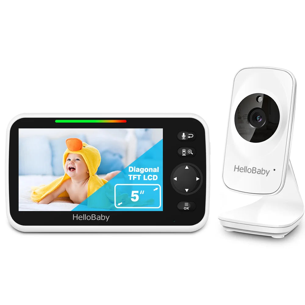 Video Baby Monitor with Camera and Audio, 5" Color LCD Screen, Monitor Camera, Infrared Night Vision, Temperature Display, Lullaby, Two Way Audio and VOX Mode 5 Inches