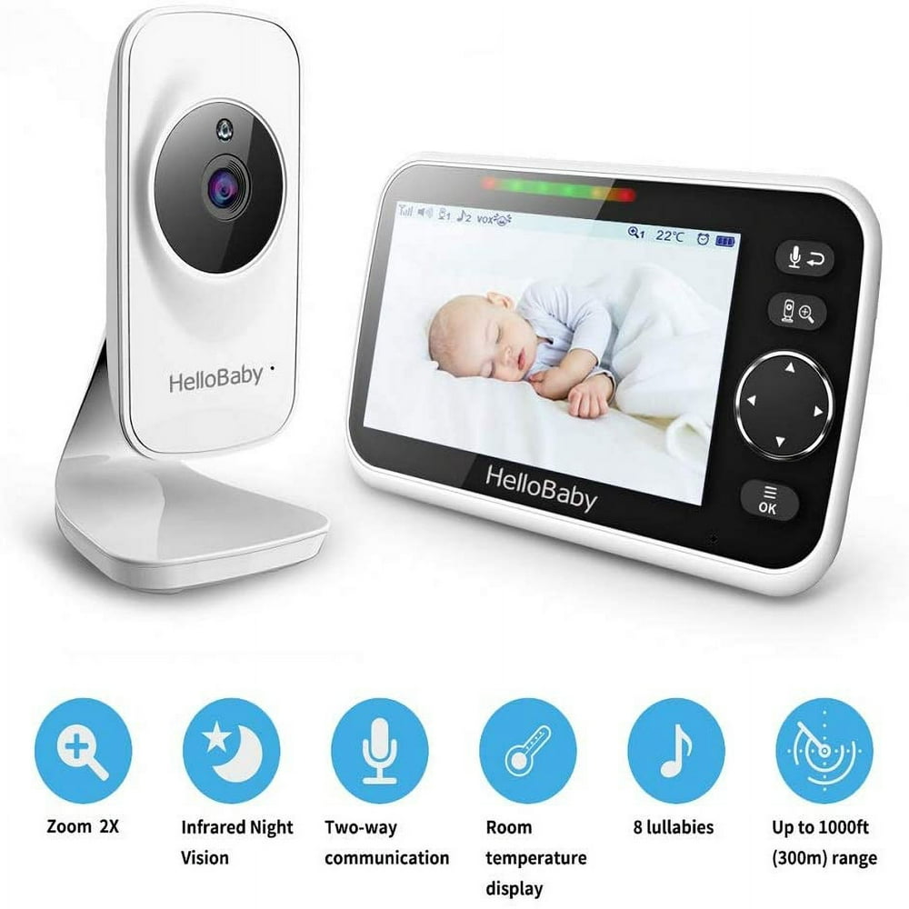 Video Baby Monitor with Camera and Audio, 5" Color LCD Screen, Monitor Camera, Infrared Night Vision, Temperature Display, Lullaby, Two Way Audio and VOX Mode 5 Inches