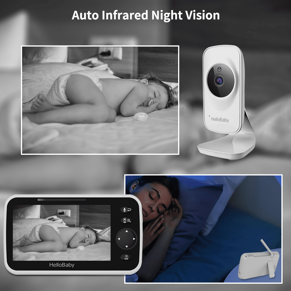 Video Baby Monitor with Camera and Audio, 5" Color LCD Screen, Monitor Camera, Infrared Night Vision, Temperature Display, Lullaby, Two Way Audio and VOX Mode 5 Inches