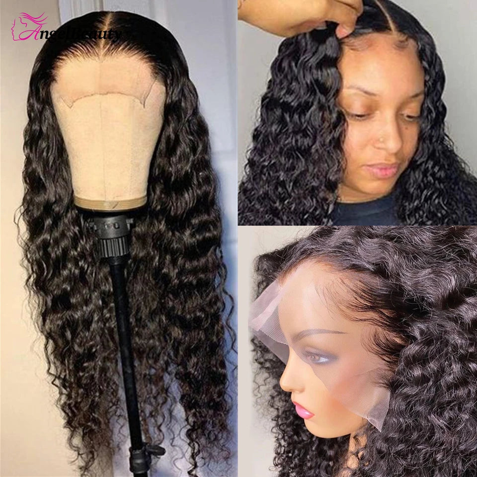 21.5 inch Small Size Cap Human Hair Wigs Peruvian 13x4 Deep Wave Lace Front Wig For Black Women 4x4 Curly Lace Closure Wig Remy