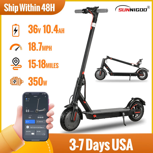 "350W Adult Electric Scooter - 36V, 10.4Ah, 30km Range, Lightweight with App"