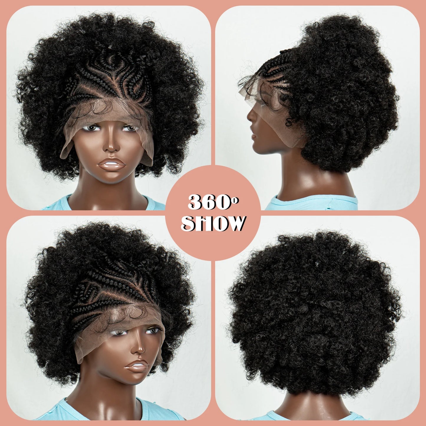 Braided Wigs Synthetic Lace Front Wig Braiding Hair Wigs With Buns For Black Women Wig Afro Kinky Curly Hair Wigs Daily Use