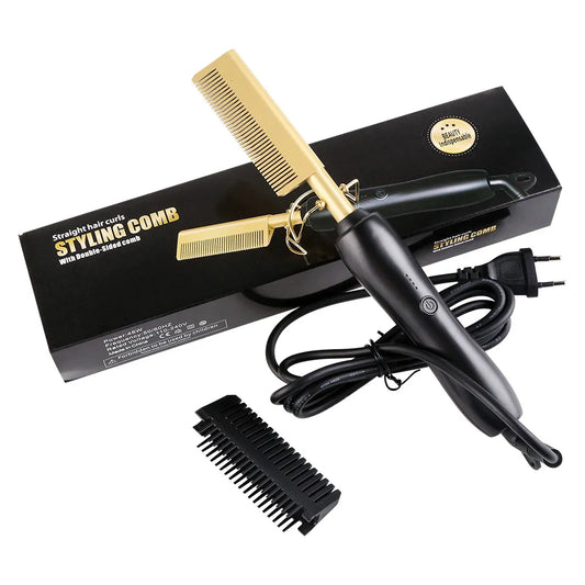 3 in1 Electric Flat Iron Pressing Comb Straightening Heated Brush Hot Comb Curler Titanium Straightener For Wig Peigne Chauffant