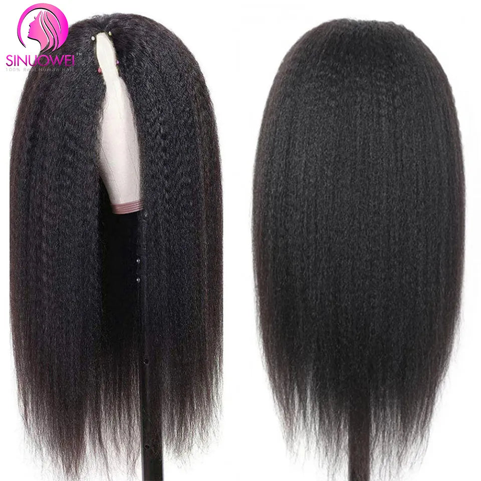 Brazilian U V Part Wig 100% Human Hair No Leave Out Kinky Straight Wig For Women V Part No Glue Natural Color Human Hair Wig