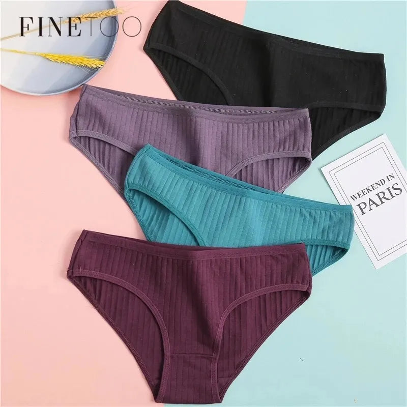 FINETOO Women's Cotton Panties 3Pcs Soft Striped Women Underpants Solid Girls Briefs Sexy Female Lingerie M-XL Comfort Underwear