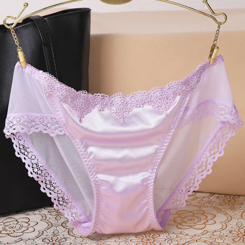 Fashion French Style Women Underpants Female Panties Comfort Intimates Lace Underwear Briefs Ice Silk Hollow Out Sexy Lingerie