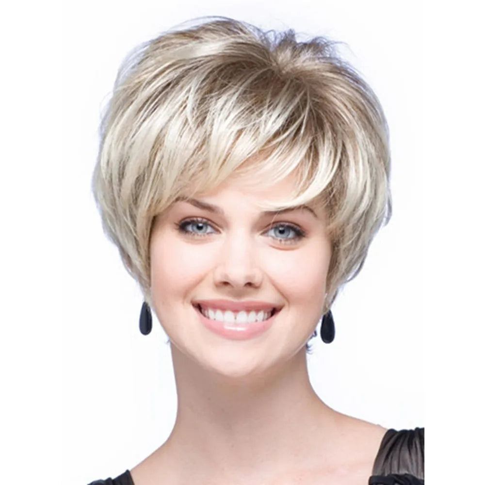 Ombre Blonde Wig Synthetic Wigs for White Women Short Pixie Hair Wig Natural Looking Heat Resistant Fiber