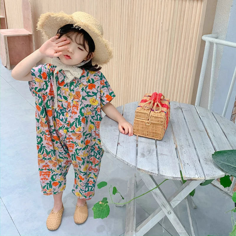 Girls Jumpsuit Clothing 2020 Summer Floral Girls Overalls Jumpsuit Casual Japanes & Korean Girls Palysuit Baby Kids Clothes