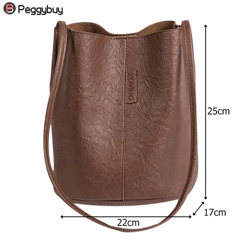 Women Fashion New Shoulder Bags Vintage Women Shoulder Crossbody Bag Leather Bucket Totes bolsa feminina Shopping Handbag