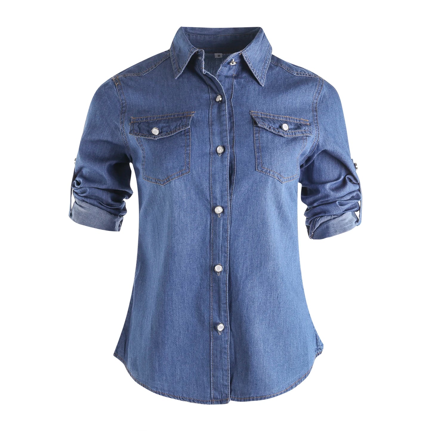 Women Casual Soft Denim Long Sleeve Button Shirt Tops Blouse with Pockets 2021 Summer Fashion Clothing Femenino Camisas De Mujer