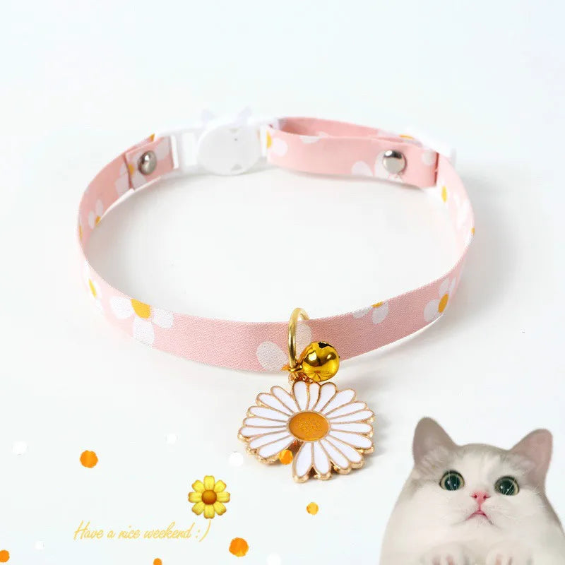 Japanese style adjustable pet collar flower hollow bell cat dog harness rabbit leash coleira cachorro perros de gato accessories