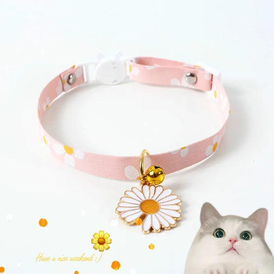 Japanese style adjustable pet collar flower hollow bell cat dog harness rabbit leash coleira cachorro perros de gato accessories