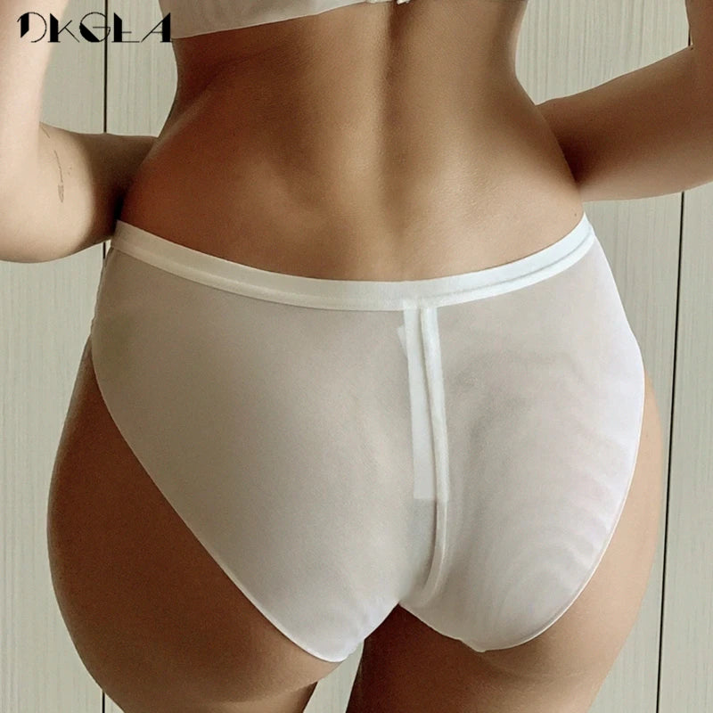 Solid Color Sexy Underwear 3 Pieces Low-Rise Panties White Black Blue Women Underpants Lace Transparent Net Yarn Briefs Female