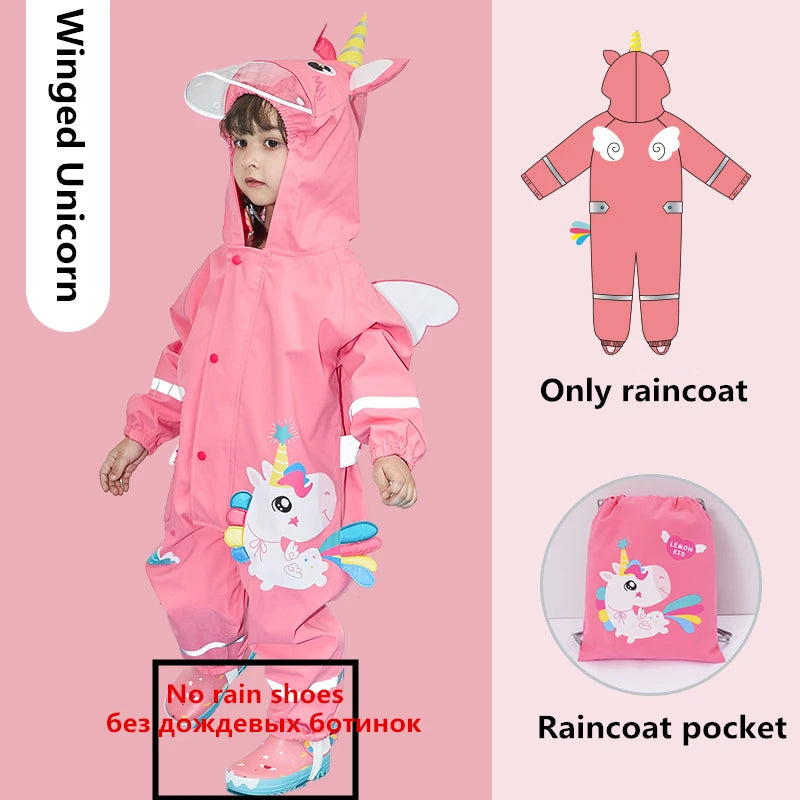 Cute Unicorn Oxford Cloth Baby Raincoat Outdoor Waterproof Rain Coat Kids Jumpsuit Rainwear Girl Boy One Piece Raincoat