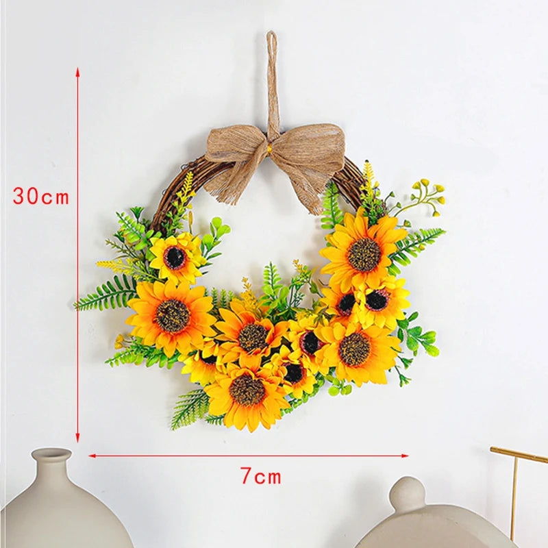 Artificial Sunflower Wreath 12 Inch  Autumn Wreath Sunflower Decoration Flower Wall Wedding Thanksgiving Halloween Decoration