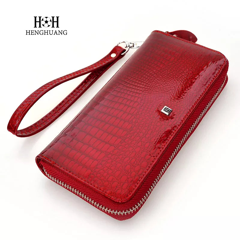 HH Genuine Leather Women Wallets Luxury Brand High Quality Fashion Girls Purse Card Holder  New Design Long Wristlet Clutch