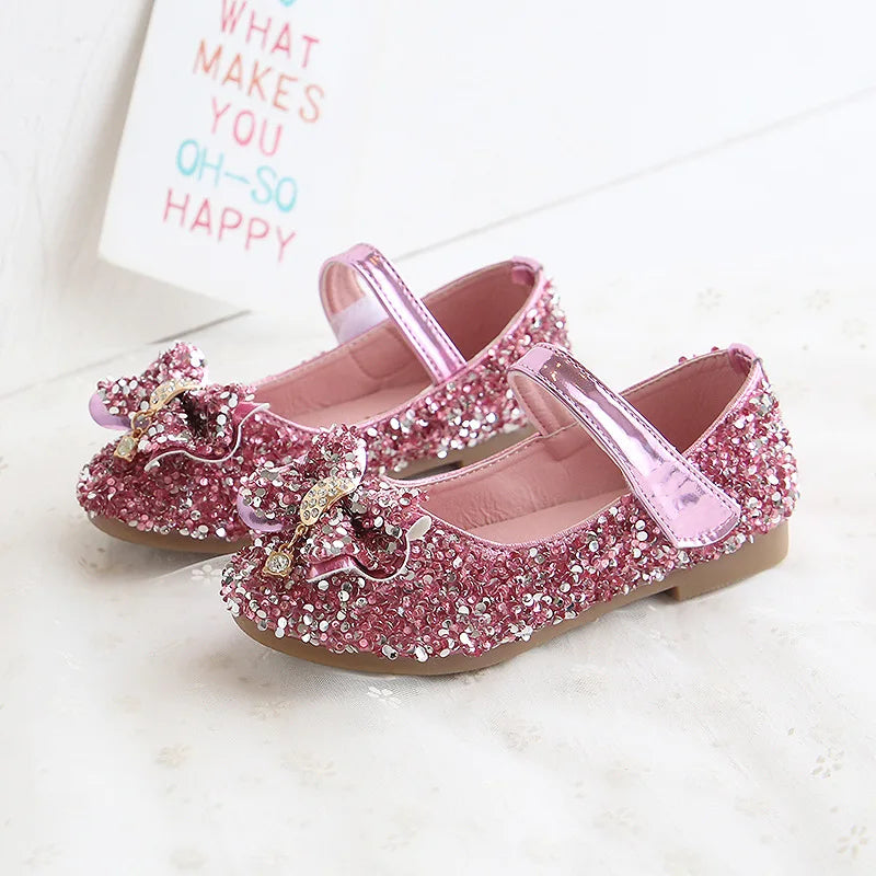 Fashion Girls Shoes Kids Flats Shoes Sequins Rhinestone Princess With Butterfly-Knot Flats Shoes For Students New Autumn 2022