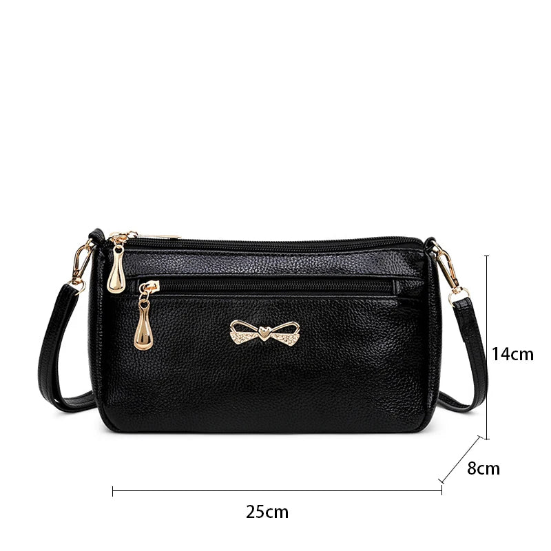 Fashion Small PU Leather Messenger Bags for Women Bow Design Shoulder Bag Ladies Casual Crossbody Purse Female Handbags Pouch