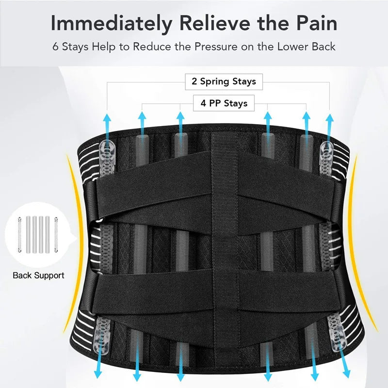 Adjustable Lower Back Brace Waist Support Belt Strap with 4 Stays Breathable Orthopedic Lumbar Belt for Herniated Disc Sciatica