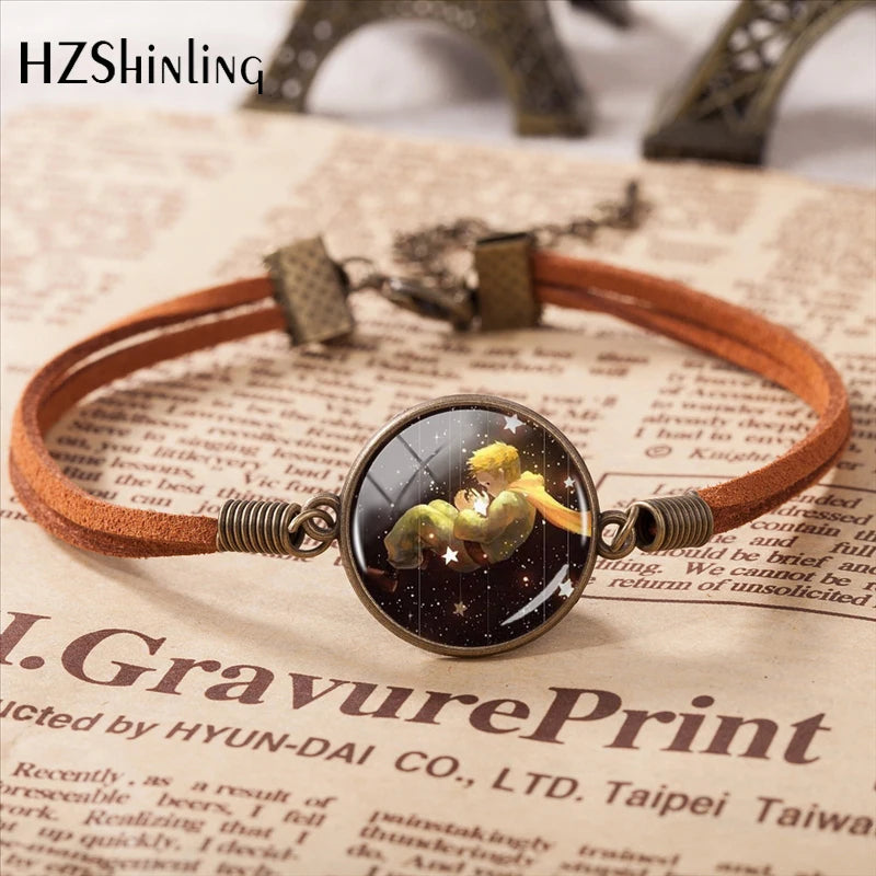 Hot Sale Fashion The Little Princes Leather Bracelet Hand Craft Glass Pendant Bracelet Men's Ladies Fashion Jewelry Gift