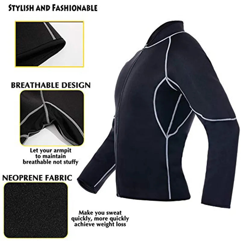 New Men Shapers Sauna Suit Neoprene Sweat Jacket Workout WeightLoss Long Sleeve Waist Trainer Body Shaper with Zipper Undershirt