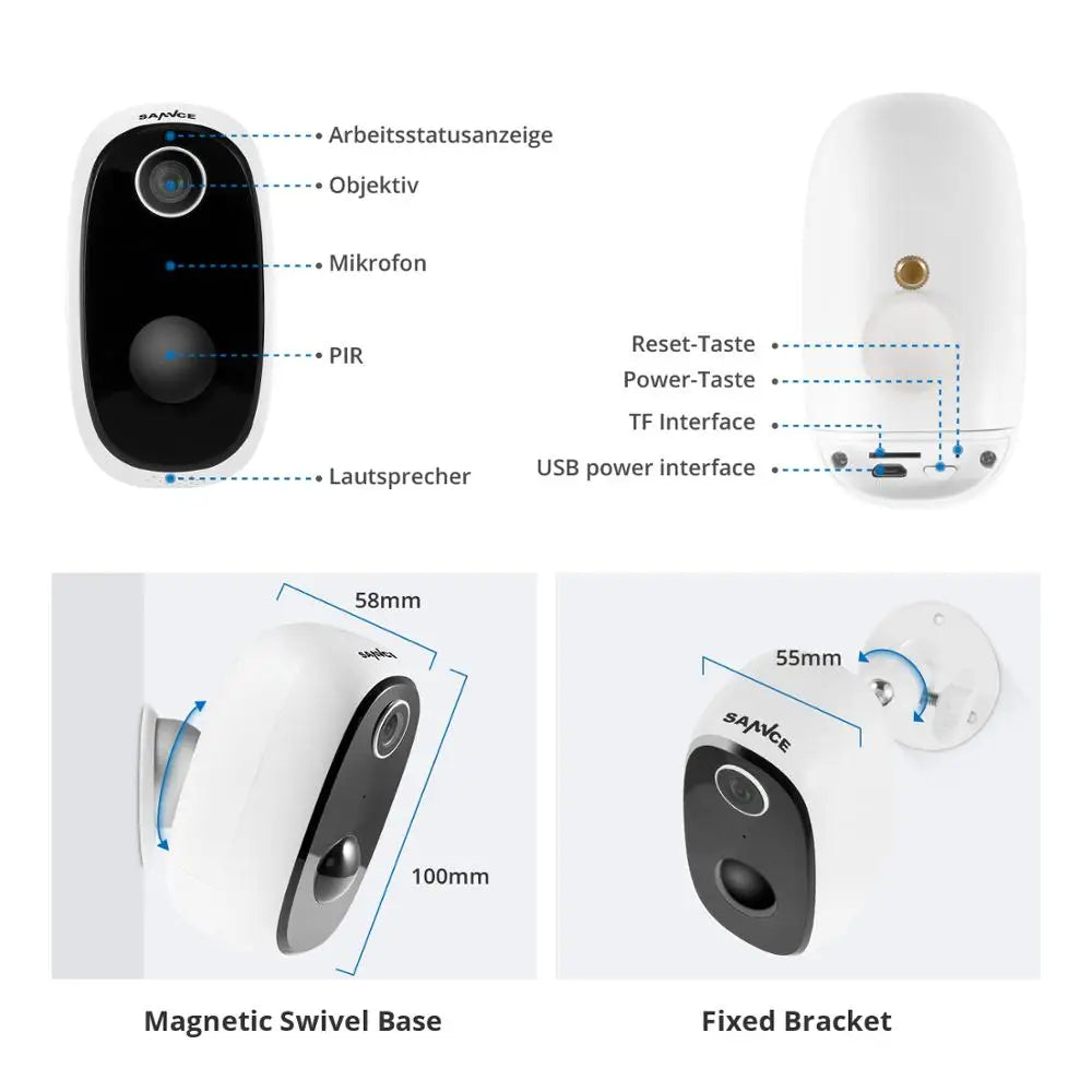 SANNCE 6000mAh Rechargeable Battery Powered IP Camera Solar Power Charging 1080P HD Outdoor Wireless Security WiFi Camera