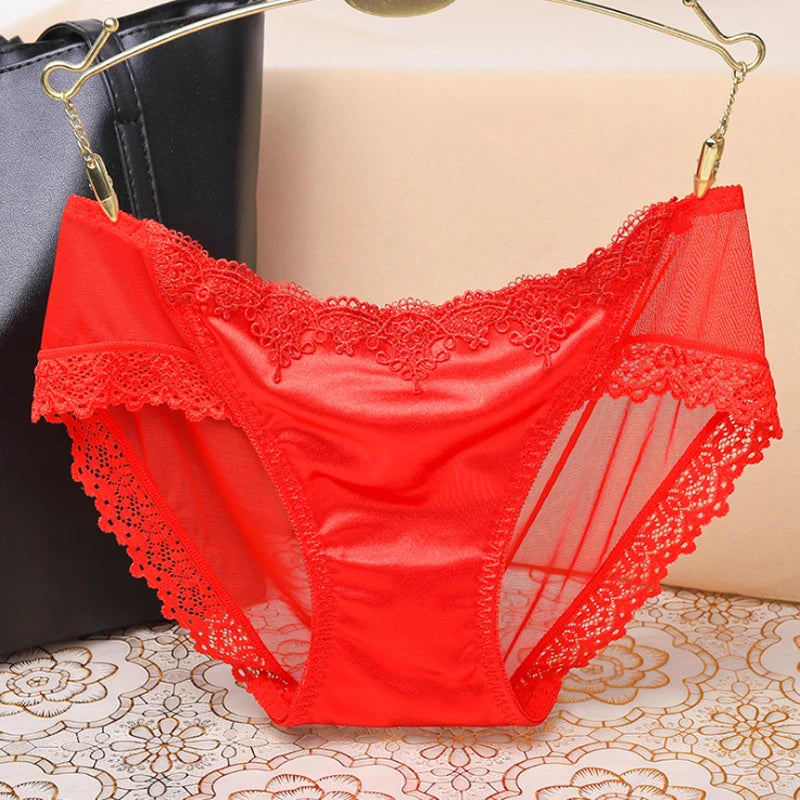 Fashion French Style Women Underpants Female Panties Comfort Intimates Lace Underwear Briefs Ice Silk Hollow Out Sexy Lingerie