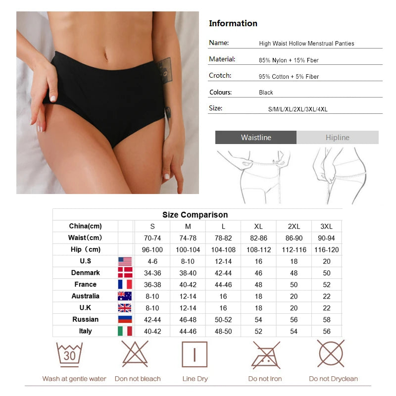 4-layer Leakproof Women Menstrual Panties Breathable Fast Absorbent Briefs High Waist Warm Girl Period Underwear Women Plus Size