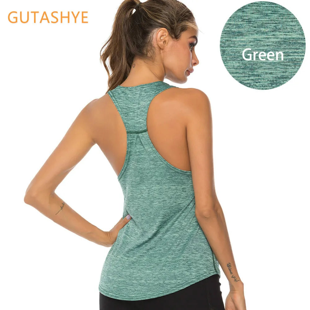 GUTA 4XL Women Racerback Yoga Tank Tops Sleeveless Fitness Yoga Shirts Quick Dry Athletic Running Sports Vest Workout T Shirt