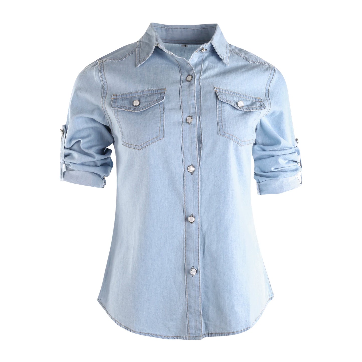 Women Casual Soft Denim Long Sleeve Button Shirt Tops Blouse with Pockets 2021 Summer Fashion Clothing Femenino Camisas De Mujer