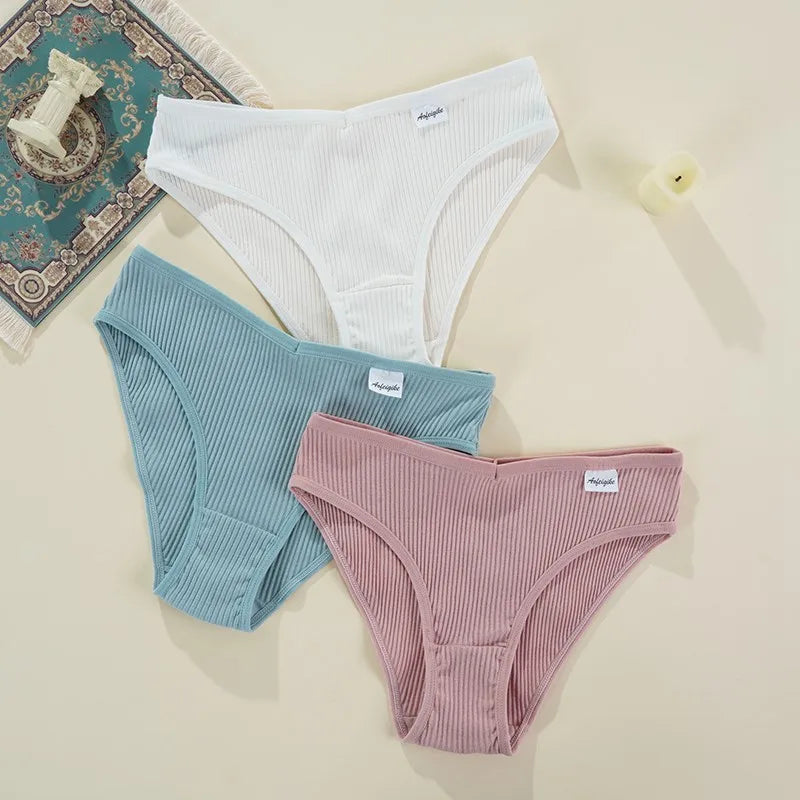 V Waist Cotton Panties Women Underpants Female Underwear Low-Rise Simplicity Lingerie Ladies Comfort Skin-friendly Briefs 3PCS