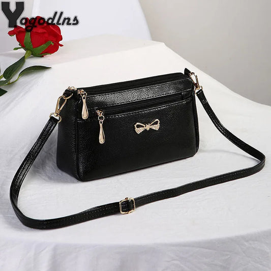 Fashion Small PU Leather Messenger Bags for Women Bow Design Shoulder Bag Ladies Casual Crossbody Purse Female Handbags Pouch