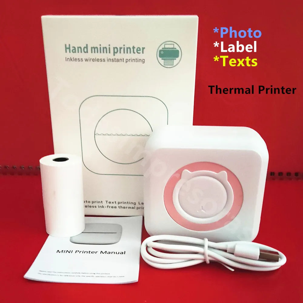 Portable Mini Thermal Printer Wireless BT 203dpi C9 C15 C19 Photo Label Memo Wrong Question Printing With USB Cable Text Printer