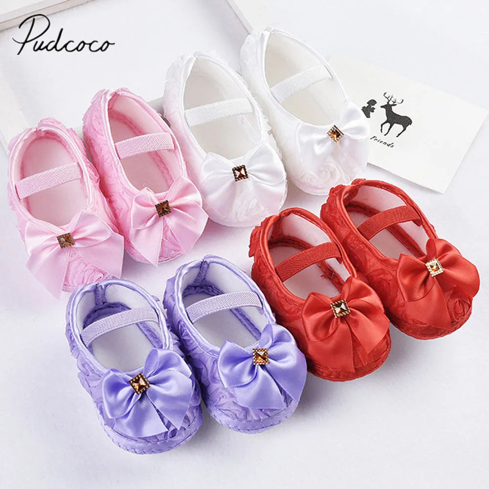 2018 Brand New Newborn Infants Toddler Baby Girl Soft Crib Shoes Moccasin Prewalker Sole Shoes Bow Lovely Cute First Walkers