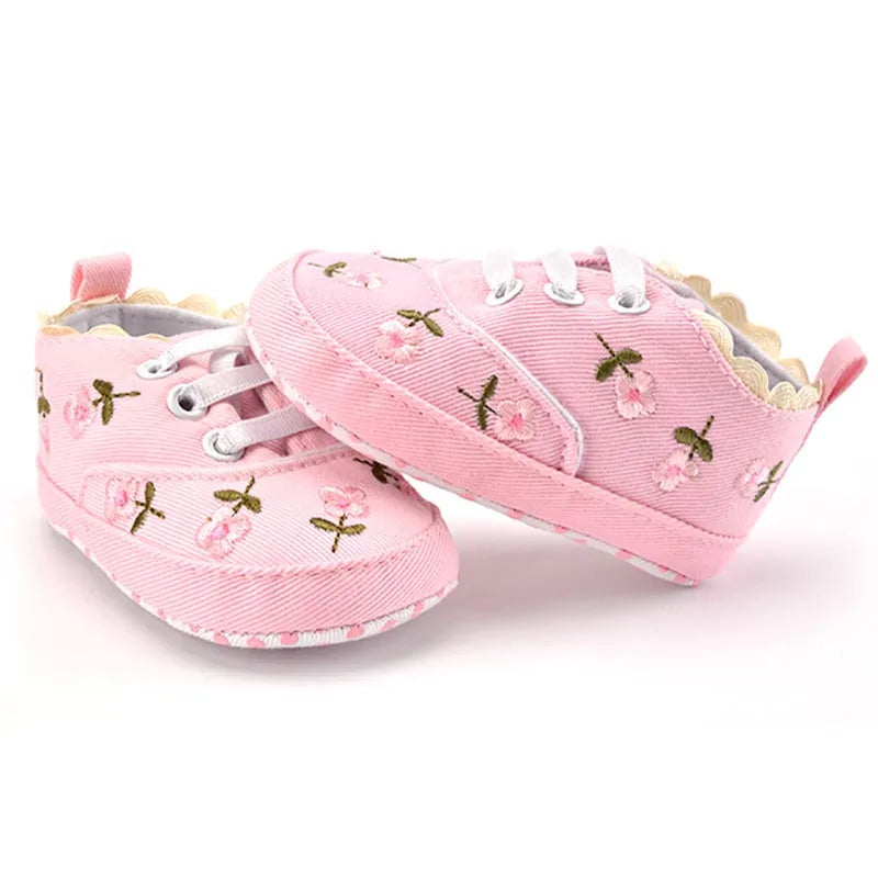 Baby Girls Shoes White Pink Floral Embroidered Soft Soles Shoes Prewalker Walking Toddler Casual Kids Shoes For Dropshipping