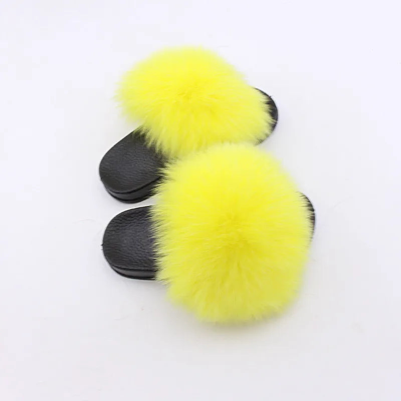 2020  Kids Real Fox Slippers Raccoon Slides Chinelos Menina Slippers Toddler Baby Girls Shoes fox fur slides fur slides for kids