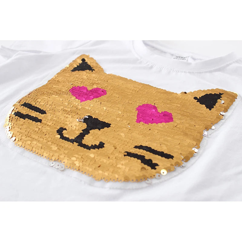 Girls Magic Glitter Reverse Sequin Top Color Changing Kids Girls T shirts Summer Kids Sequined T shirt Tops Children's Clothing