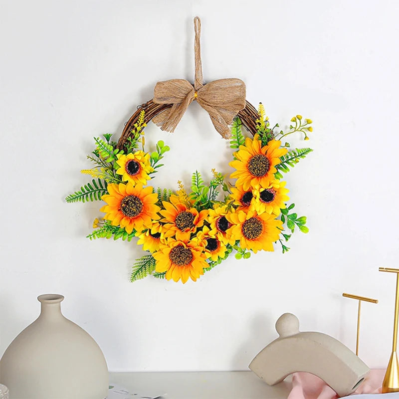 Artificial Sunflower Wreath 12 Inch  Autumn Wreath Sunflower Decoration Flower Wall Wedding Thanksgiving Halloween Decoration