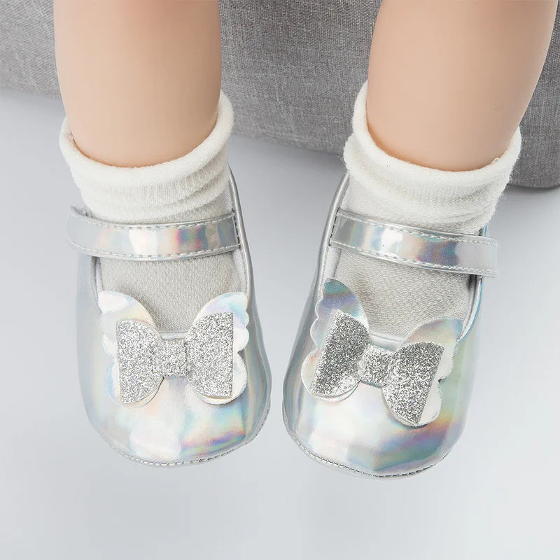 Newborn Baby Girl Shoes Bling Princess PU Leather Anti-slip Soft-sole Rubber cotton Baby First Walkers Infant Crib Shoes 0-18M