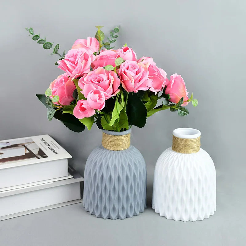 Flower Vase Home Garden Decoration White Imitation Ceramic Flowers Pot Basket Plastic Vase For Wedding Birthday