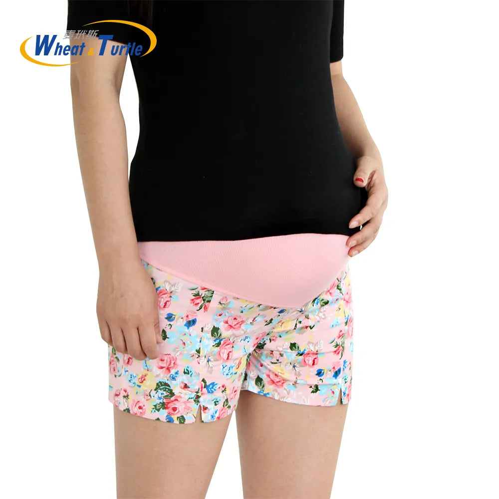 [Wheat Turtle] 2023 Summer Flower Shorts For Maternity Ultra Thin Hot Pants  Pregnant Women Chic Short Trousers of Pregnancy