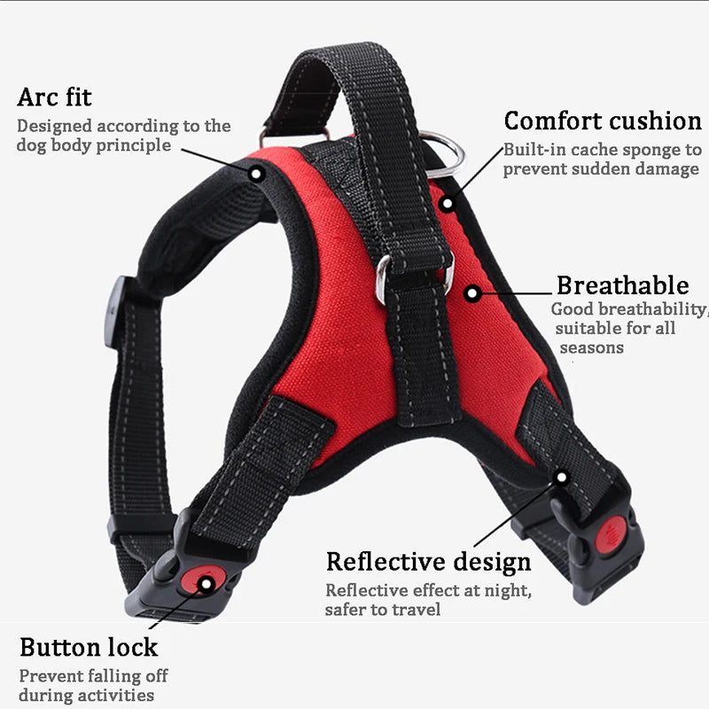 Adjustable Nylon Dog Harness No Pull Reflective Breathable Mesh Dog Harness For Small Medium Large Dogs Pet Dog harness Leash