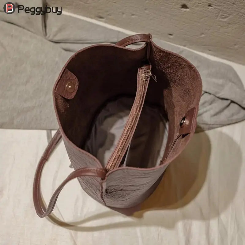 Women Fashion New Shoulder Bags Vintage Women Shoulder Crossbody Bag Leather Bucket Totes bolsa feminina Shopping Handbag