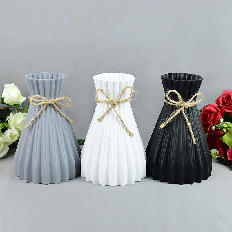 Flower Vase Home Garden Decoration White Imitation Ceramic Flowers Pot Basket Plastic Vase For Wedding Birthday