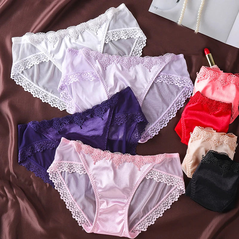 Fashion French Style Women Underpants Female Panties Comfort Intimates Lace Underwear Briefs Ice Silk Hollow Out Sexy Lingerie